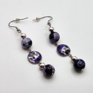 Chic Purple and Silver Beaded Earrings